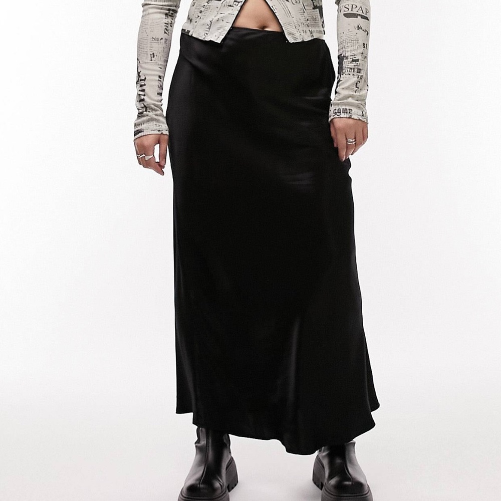 Topshop Curve Black Satin Midi Skirt NWT
